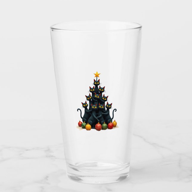 Kattälskare söta och roliga höstträd jul 2 glaskopp (Framsida)