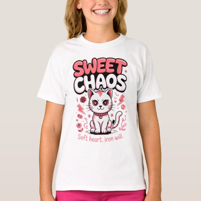 Kattälskare Sött Present till Flickor Krönt Hjärta T Shirt (Framsida)