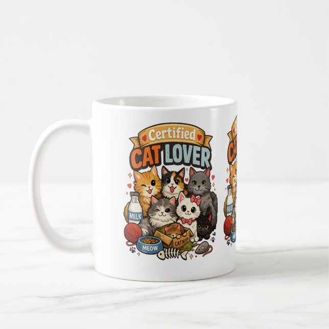 Kattälskare stämning – Sött kattdesign. Kaffemugg (Vänster)