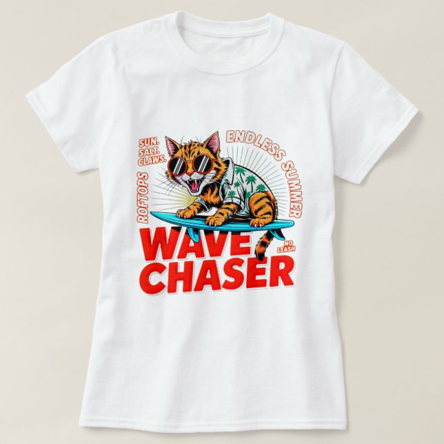 Kattälskare Vibbar Ginger Surf Katt Sommarpresent T Shirt (Design framsida)