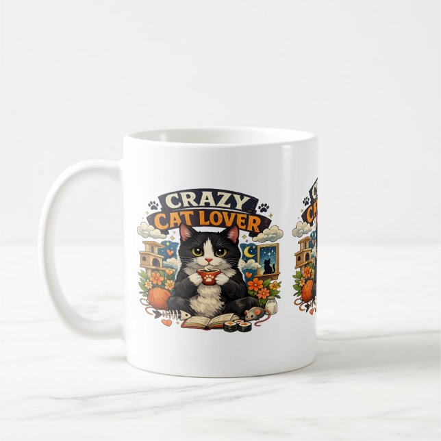 Kattälskare Vibes – Sött Kattdesign. Kaffemugg (Vänster)