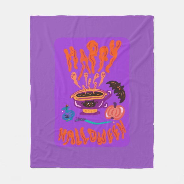 Kattälskarhäxans kopp om kaffe i happy halloween fleecefilt (Framsidan)