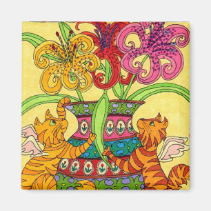 KattÄlvor med Ornate Vas i Lilies Magnet