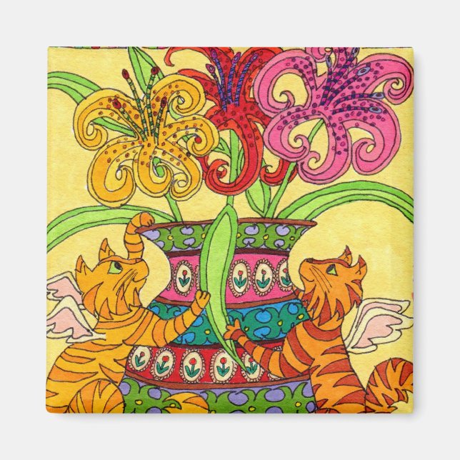 KattÄlvor med Ornate Vas i Lilies Magnet (Framsidan)