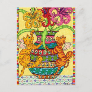 KattÄlvor med Ornate Vas i Lilies Vykort