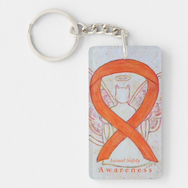 Kattangelmedvetenhet om djurskydd Ribbon Keychain (Framsidan)