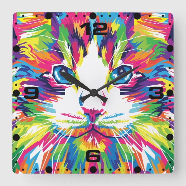 Kattansikte Geometrisk Prismatisk Design-32453 Fyrkantig Klocka (Framsida)