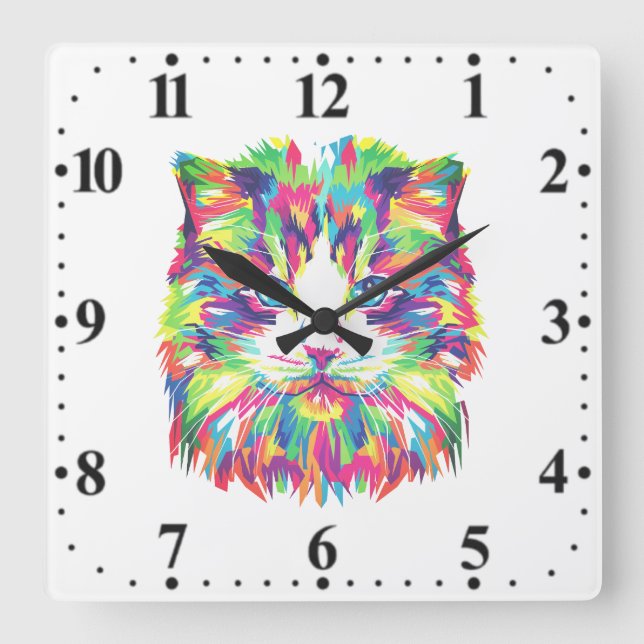 Kattansikte Geometrisk Prismatisk Design-32453 Fyrkantig Klocka (Framsida)