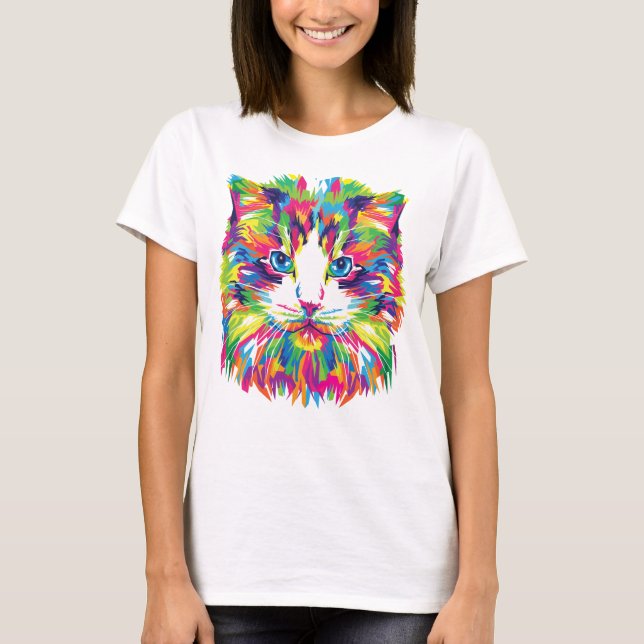 Kattansikte Geometrisk Prismatisk Design-32453 T Shirt (Framsida)
