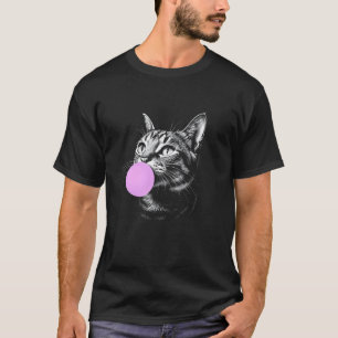Kattansikte som tuggar bubbelgum, rolig söt svart t shirt