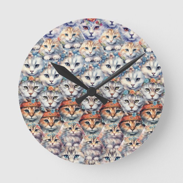 Kattansikten Hexagon Mönster Rund Klocka (Framsida)