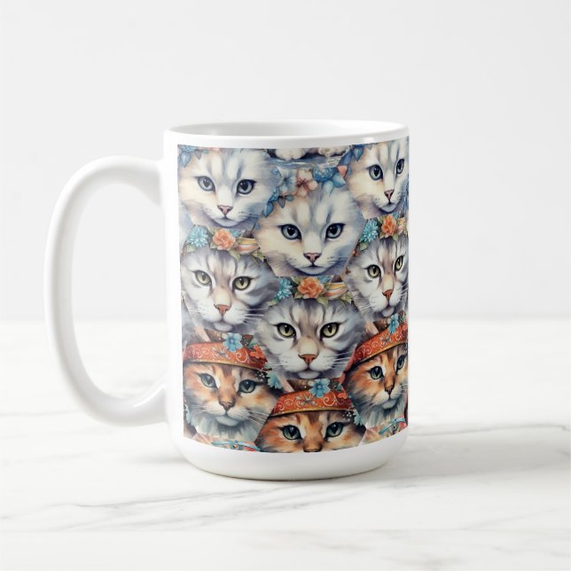 Kattansikten Hexagonmönster Kaffemugg (Vänster)