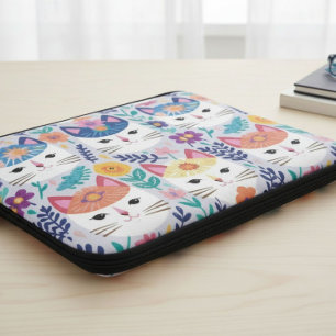 Kattansikten Och Blommor  Laptop Fodral