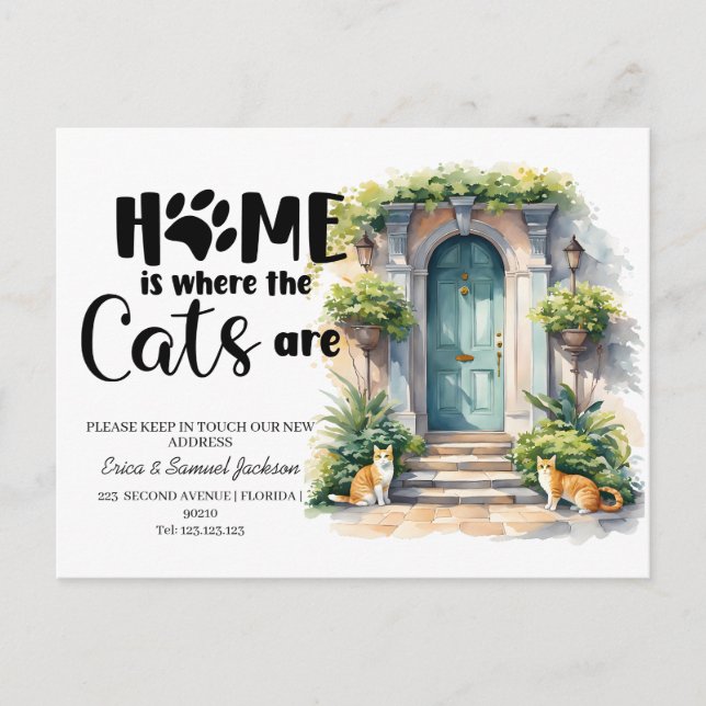kattarna har flyttat! nytt adresskort  meddelande vykort (Framsida)