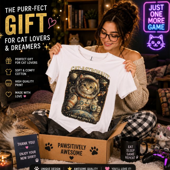 Kattastronaut "Jag behöver mitt utrymme" T-shirt | (Skapare uppladdad)