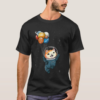 Kattastronaut som håller planetballonger rymden fö t shirt