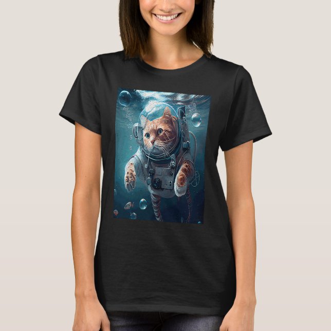 Kattastronaut Undervatten T Shirt (Framsida)