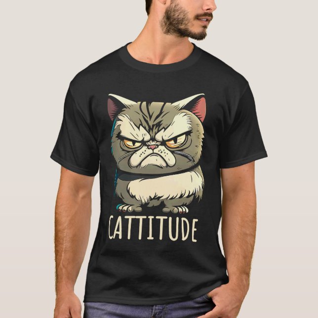 Kattattityd  Katt Attityd Irriterad T Shirt (Framsida)