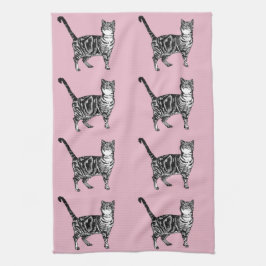 Kattbabyduschen Tea Towel baby rosa Tabby katt Kökshandduk