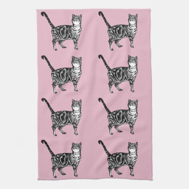 Kattbabyduschen Tea Towel baby rosa Tabby katt Kökshandduk (Vertikal)