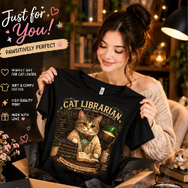Kattbibliotekarie T-Shirt | Söt katttröja för bokä