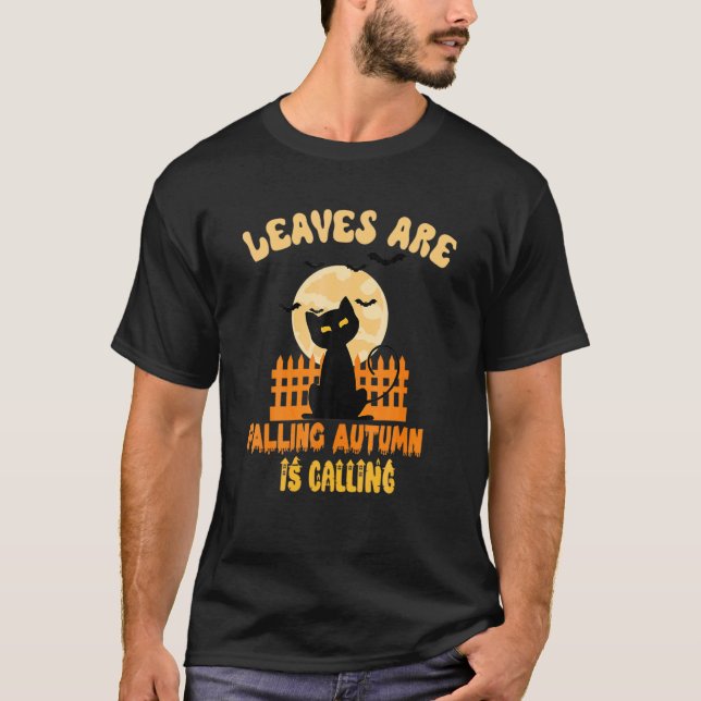 Kattblad Faller Hösten Kallar T Shirt (Framsida)