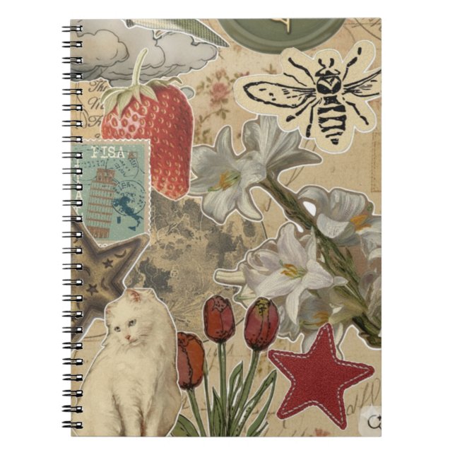 Kattblommig collage-mönster – Sött konstnärligt de Anteckningsbok (Framsidan)