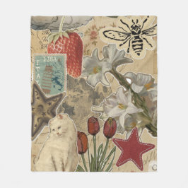 Kattblommig collage-mönster – Sött konstnärligt de Fleecefilt
