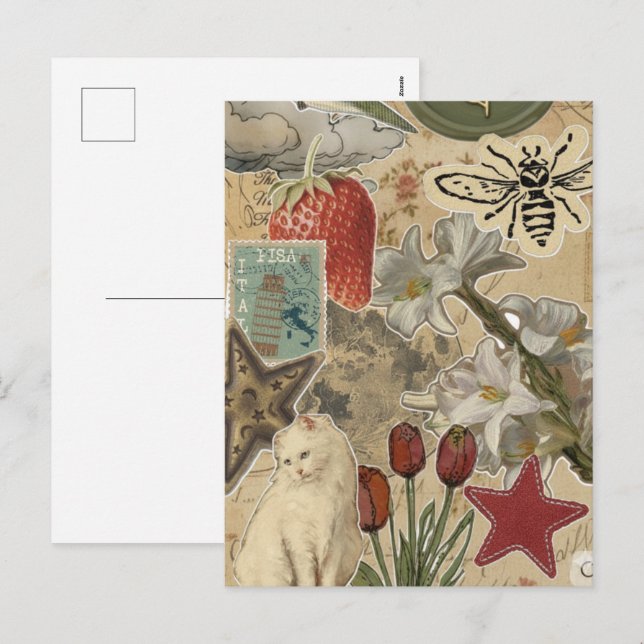 Kattblommig collage-mönster – Sött konstnärligt de Helg Vykort (Fram/baksida)