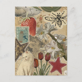Kattblommig collage-mönster – Sött konstnärligt de Vykort