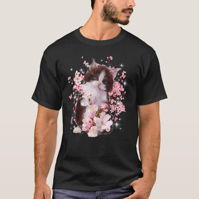 Kattblommor för Rosa av katt T Shirt (Framsida)