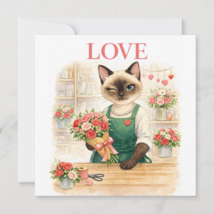 Kattblomsterhandlare med kärleksbrev till älskare julkort