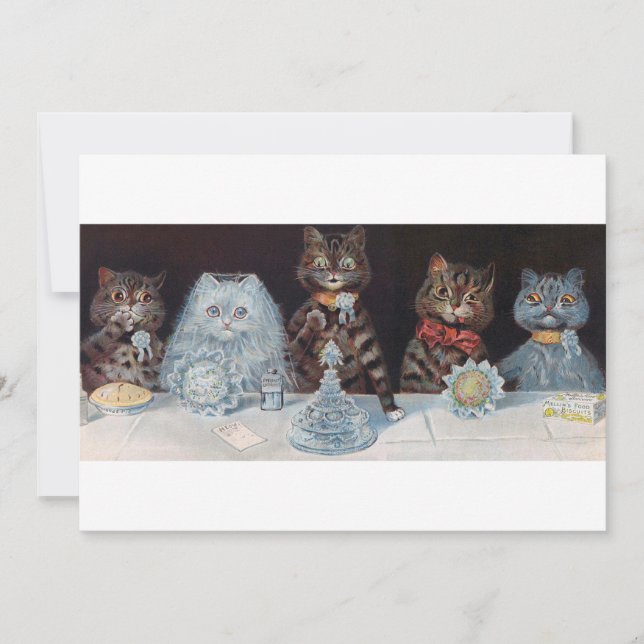 Kattbröllop, äktenskap, brud, Louis Wain Inbjudningar (Framsida)