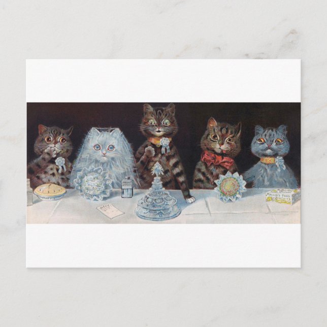 Kattbröllop, Bröllop, Brud, Louis Wain Vykort (Framsida)