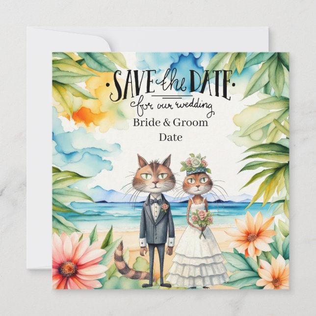 Kattbröllop Strand Bröllopstema Spara Datumet (Framsida)