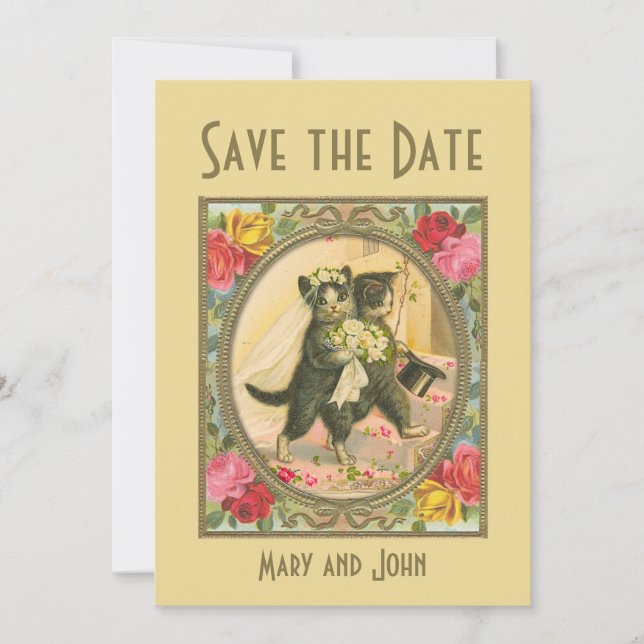 Kattbrud och -brudgum bröllop save the date inbjudningar (Framsida)