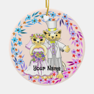 Kattbrud och -brudgumme-ornament julgransprydnad keramik