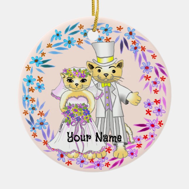 Kattbrud och -brudgumme-ornament julgransprydnad keramik (Framsidan)