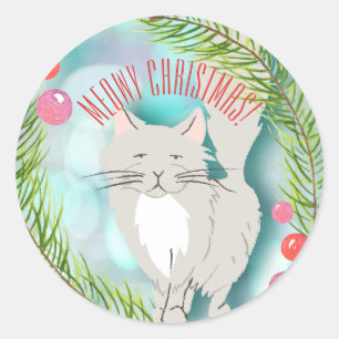 Kattburk Kitten Cat Helgdag Card-etikett Runt Klistermärke