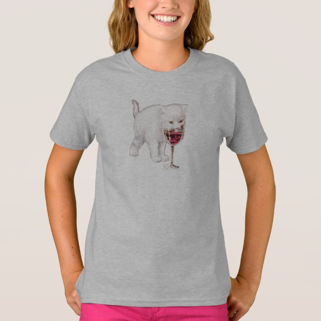 Kattchoklad och Vin-citat T-Shirt (Framsida)