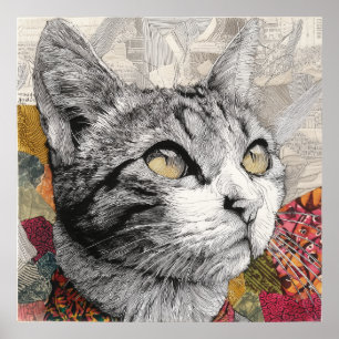 Kattcollageaffisch Väggkonst