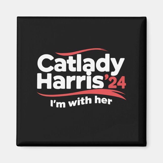 Kattdam Kamala Harris 2024 Jag står bakom henne Magnet (Framsidan)