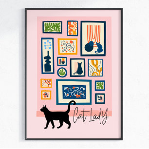 Kattdam Kattälskare Modern Dekor Rosa Färgrik