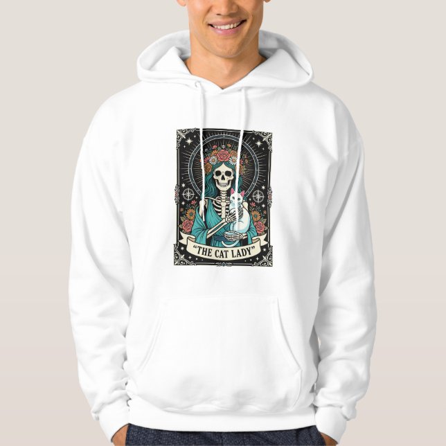 Kattdam-skelett-taro-blommig gotik hoodie (Framsida)