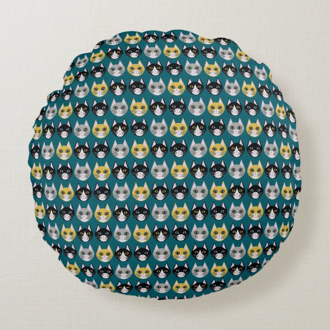Kattdam teal rund kudde (Framsidan)