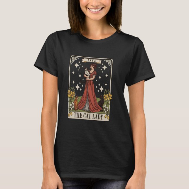 Kattdamens antika tarotkortdesign t shirt (Framsida)