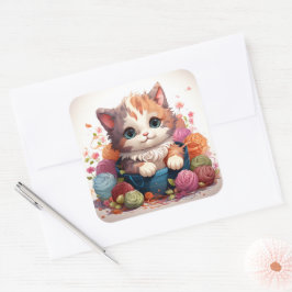 Kattdekal för vintage av katt fyrkantigt klistermärke