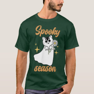 Kattdesign för dammskaka Halloween-blommor T Shirt