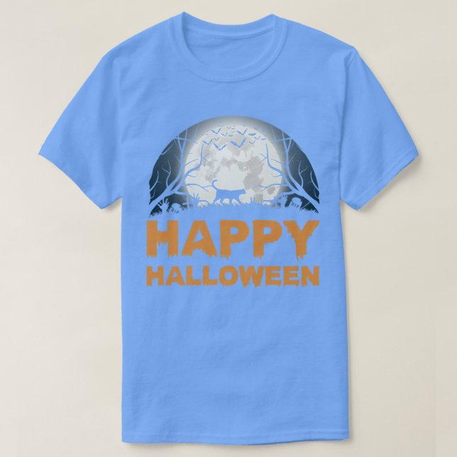 Kattdesign för Womens Scary Halloween måne T Shirt (Design framsida)