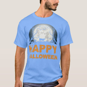 Kattdesign för Womens Scary Halloween måne T Shirt